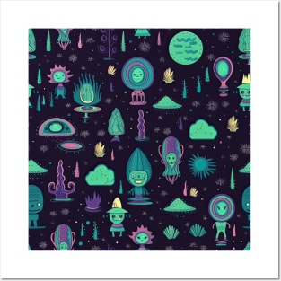 Veggie Aliens In The Midwest Universe Pattern Posters and Art